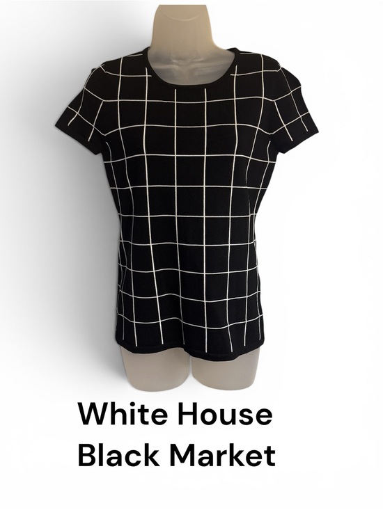 White House Black Market Tops - White House Black Market Black Grid Short Sleeve Knit Top XSMALL #Z